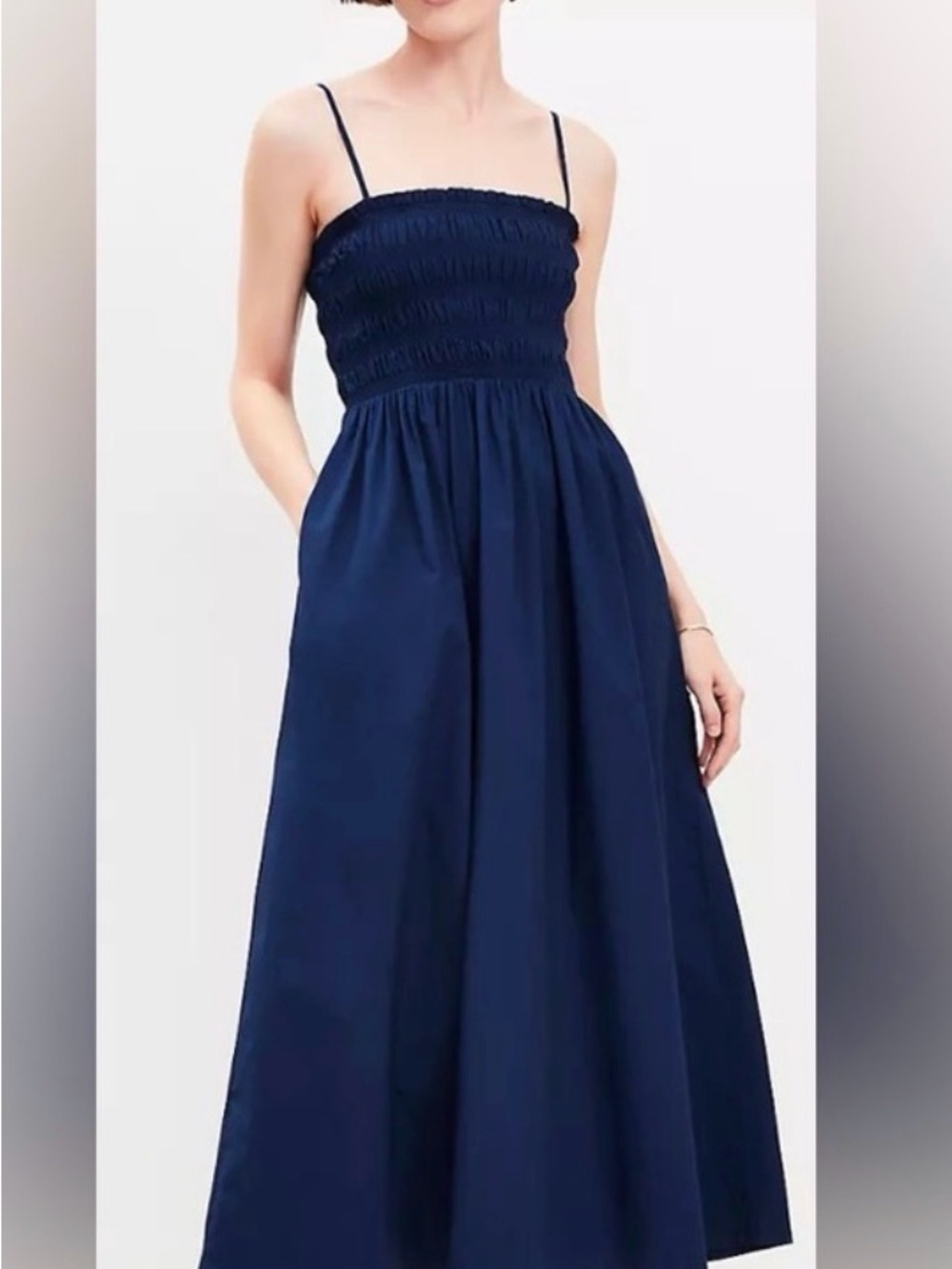 LOFT Navy Smocked Bodice Maxi Dress - Women